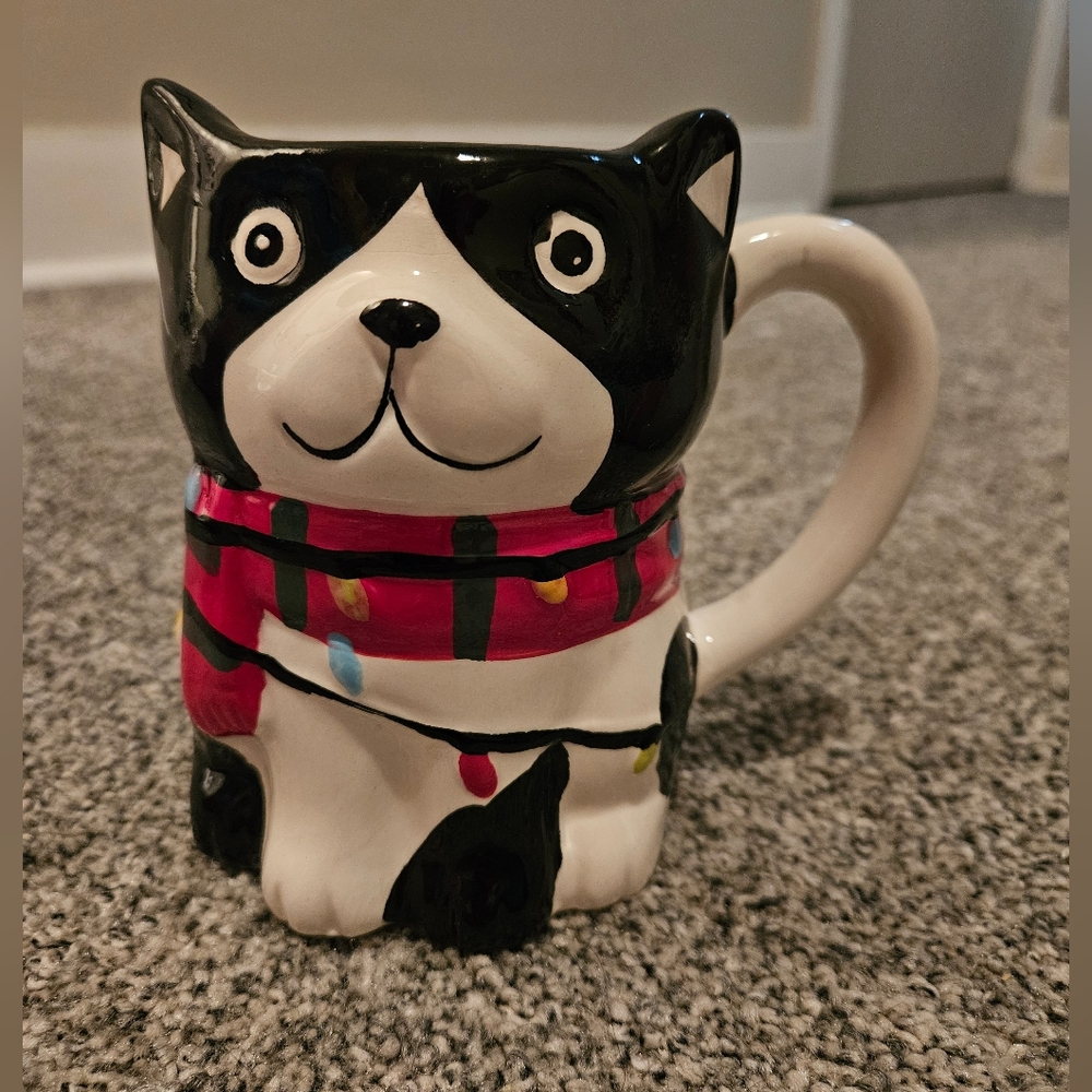 Black & White Christmas Dog Mug with Scarf